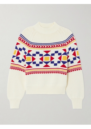 HIGH SPORT - Lara Intarsia-knit Cotton-blend Sweater - Ecru - x small,small,medium,large,x large