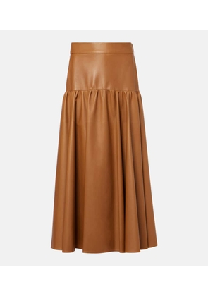 Saint Laurent Ruffled high-rise leather midi skirt