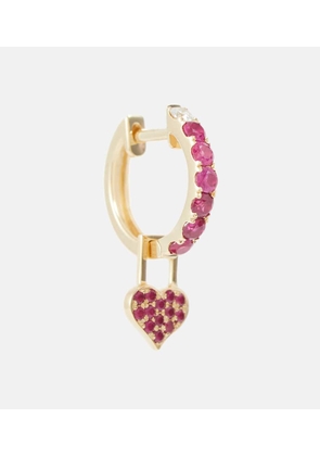 Robinson Pelham Orb Midi and Heart EarWish 14kt gold single hoop earring with diamonds and rubies