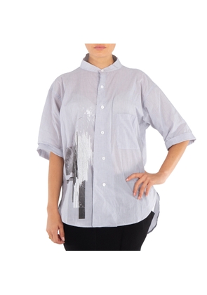 Y'S Ladies Abstract-Print U-Tuck Collar Cotton Shirt