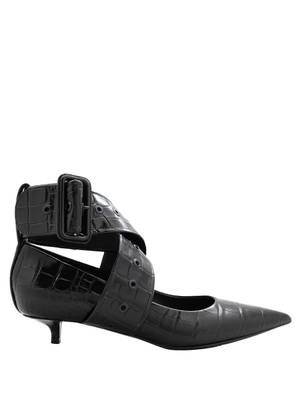 Burberry Kitten-Heel Point-Toe Embossed Leather Pumps