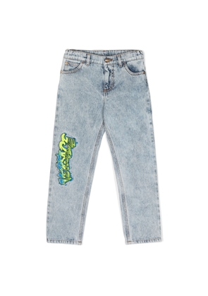 Young Versace Kids Straight Leg Logo Embroidered Denim Jeans