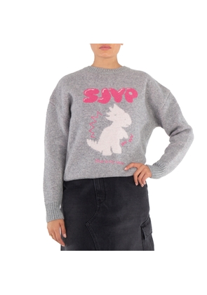 Sjyp Ladies Grey Jacquard Dino Knit Pullover