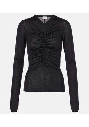 Saint Laurent Ruched cashmere, wool and silk top