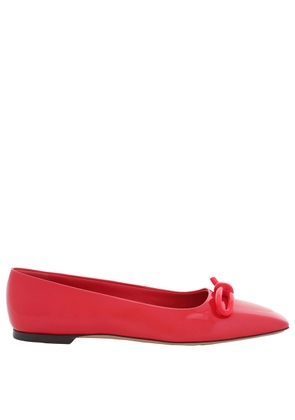 Ferragamo Ladies Red Ballet Flat With Asymmetric Bow