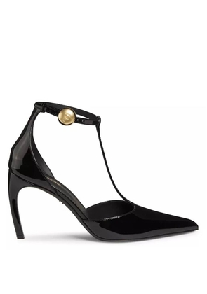 Ferragamo Ladies Black Odette 85 mm Patent Leather T-Strap Pumps