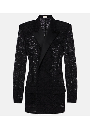 Saint Laurent Satin-trimmed guipure lace tuxedo jacket