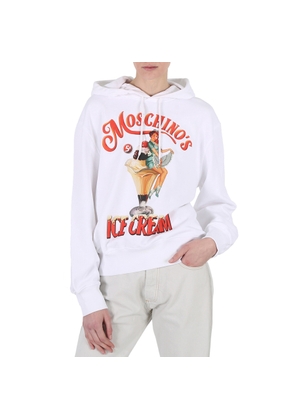 Moschino White Ice Logo Print Cotton Hoodie