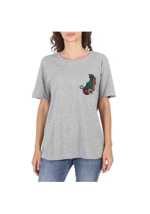 Essentiel Ladies Grey Rigo Cat Patch T-Shirt