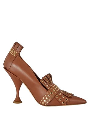 Burberry Brown Studded Kiltie Fringe Leather Point Toe Pumps