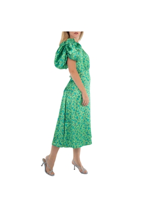 Rotate Midi Dress With Multicolor Floral Print And Puffed Sleeve