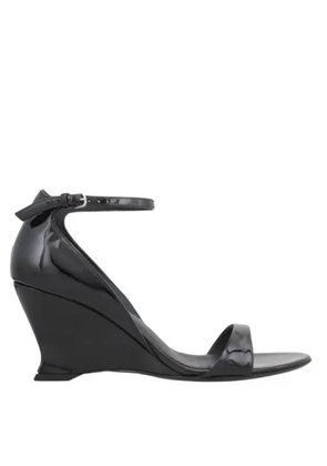 Ferragamo Black Vernice Open-Toe Wedge Sandals