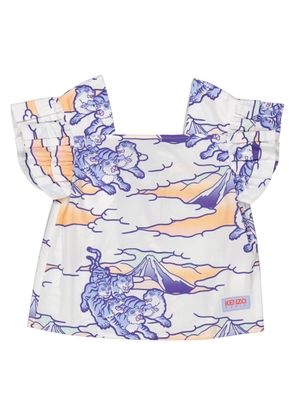 Kenzo Girls Graphic Print Square-Neck Cotton Poplin Blouse
