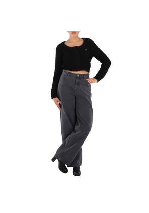 Rotate Black Chunky-Knit Cropped Cardigan