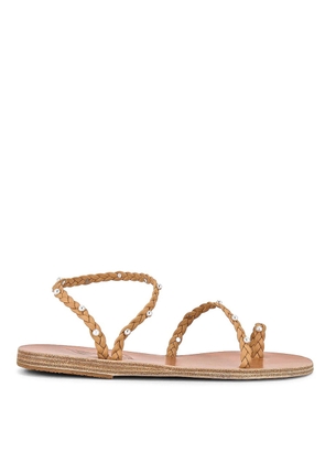 Ancient Greek Sandals Ladies Natural Eleftheria Pearls Flat Sandals