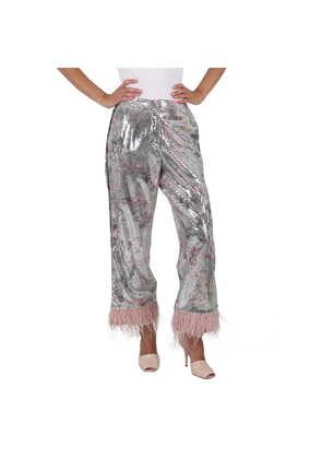 In The Mood For Love Feather-trimmed Springfield Sequin Pants