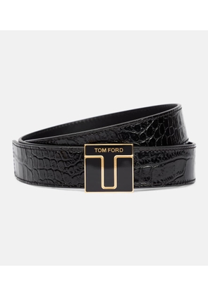 Tom Ford Logo croc-effect patent leather belt