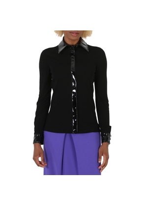 Moschino Black Vinyl Detail Long-Sleeve Organzine Shirt