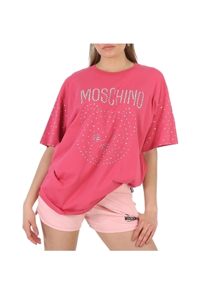 Moschino Fuschia Crystal Teddy Bear Oversize Cotton T-Shirt