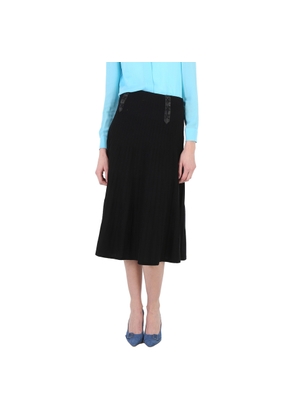 Moschino Ladies Black Leather Detail Pleated Skirt