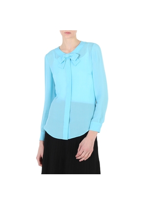 Moschino Ladies Light Blue Bow Detail Long-Sleeved Blouse
