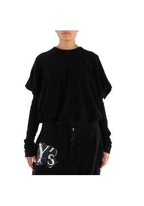 Y'S Black Bag Shaped Round Neck T-Shirt, Brand Size 2 (Small)