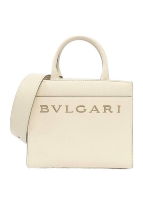 Bvlgari White Leather Logo Tote Bag