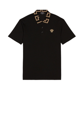 VERSACE Taylor Fit Polo in Black - Black,Metallic Gold. Size L (also in M, S, XS).