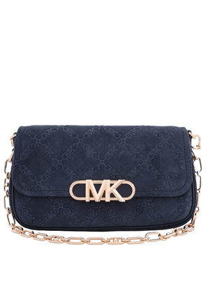 Michael Kors Parker Empire Logo Embossed Suede Shoulder Bag