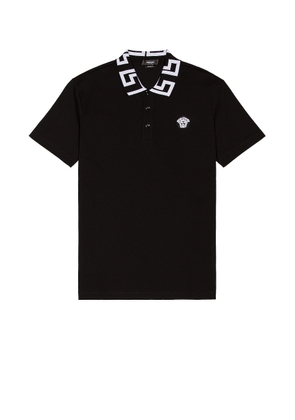 VERSACE Pique Cotton Polo in Black & White - Black. Size XS (also in ).