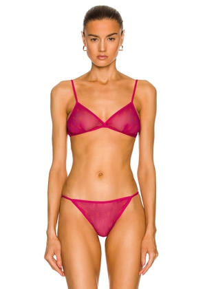 Saint Laurent All Over Logo Triangle Bra in Fuchsia & Rouge - Fuchsia. Size M (also in L, S, XL, XS).