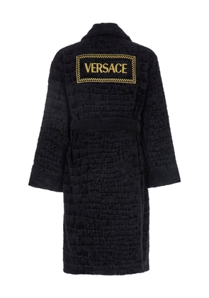 Versace Black Bathrobe With Medusa Plaque On The Front And Maxi Logo On The Back In Cotton Home