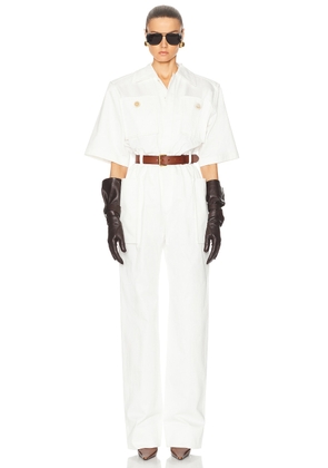 Saint Laurent Short Sleeve Jumpsuit in Blanc - White. Size 38 (also in 36, 40, 42).