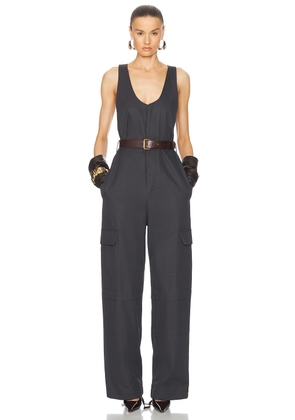 Saint Laurent Sleeveless Jumpsuit in Gris Fonce - Grey. Size 42 (also in 40).