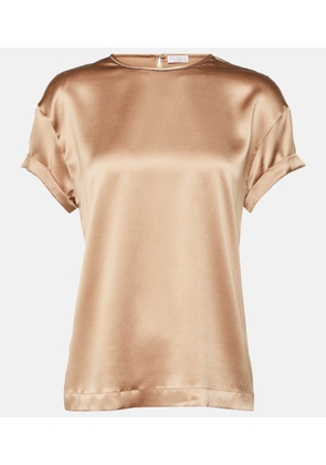 Brunello Cucinelli Silk-blend satin T-shirt