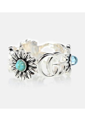 Gucci Double G flower sterling silver ring with topaz and mother of pearl