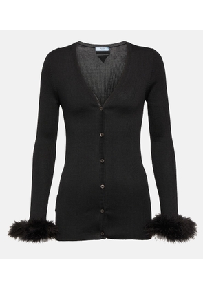 Prada Feather-trimmed silk cardigan