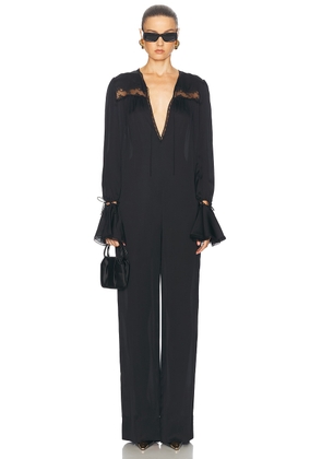 Saint Laurent Tie Front Long Jumpsuit in Noir - Black. Size 38 (also in 40).
