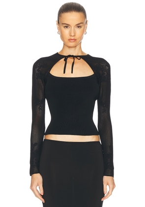 fleur du mal Lace Pointelle Knit Decolette Top in Black - Black. Size L (also in M, S).