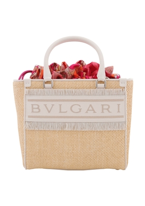 Bvlgari Ivory Raffia Logo Tote Bag