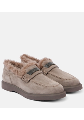 Brunello Cucinelli Monili shearling-lined suede loafers