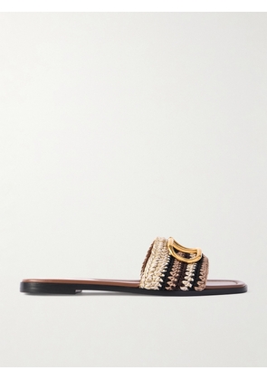Valentino Garavani - Vlogo Leather-trimmed Crocheted Slides - Brown - IT35,IT36,IT36.5,IT37,IT37.5,IT38,IT38.5,IT39,IT39.5,IT40,IT40.5,IT41,IT41.5,IT42