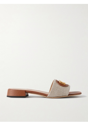 Valentino Garavani - Vlogo Embellished Textured-leather And Canvas Slides - Neutrals - IT35,IT36,IT36.5,IT37,IT37.5,IT38,IT38.5,IT39,IT39.5,IT40,IT40.5,IT41,IT41.5,IT42
