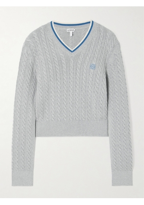 LOEWE - Striped Cable-knit Cotton-blend Sweater - Gray - x small,small,medium,large