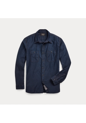 Indigo Cotton-Linen Sateen Workshirt