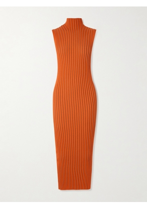 DESTREE - Chen Bico Ribbed Two-tone Organic Cotton-blend Midi Dress - Orange - small,medium,large