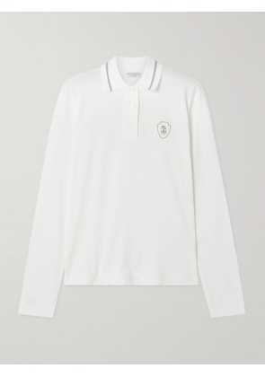 Brunello Cucinelli - Printed Cotton-jersey Polo Shirt - White - xx small,x small,small,medium,large,x large,xx large