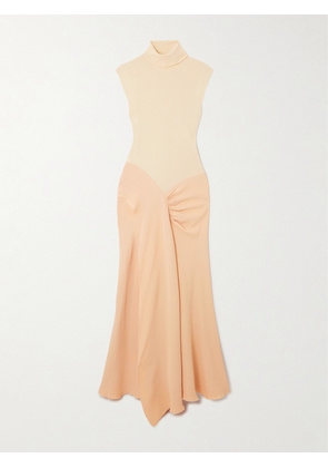 Victoria Beckham - Asymmetric Draped Gathered Ribbed-knit And Crepe Midi Dress - Orange - UK 4,UK 6,UK 8,UK 10,UK 12,UK 14