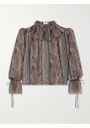SAINT LAURENT - Ruched Paisley-print Silk Blouse - Multi - FR 38,FR 40