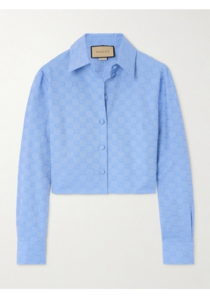 Gucci - Cropped Cotton Oxford-jacquard Shirt - Blue - IT34,IT36,IT38,IT40,IT42,IT44,IT46,IT48,IT50
